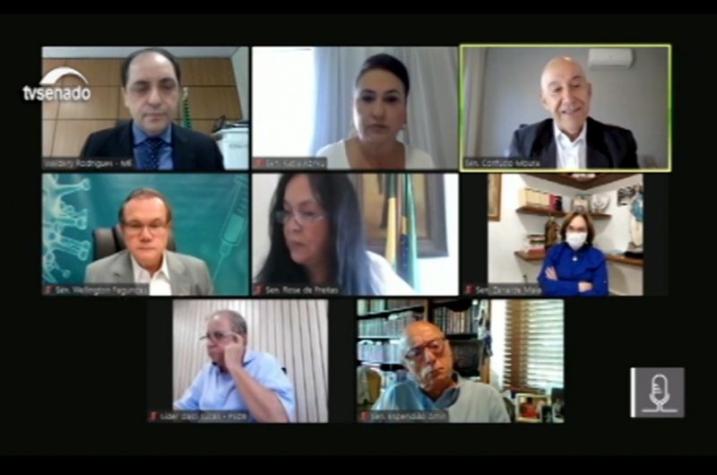 Segundo Waldery (1º à esq.). dos R$ 86,5 bilhões dotados para o combate à pandemia em 2021, R$ 16,6 bilhões já foram investidos - Reprodução/Tv Senado