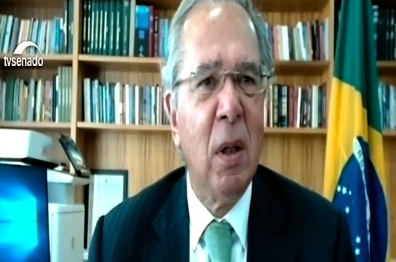 O ministro da Economia, Paulo Guedes, tem audiências ~públicas mensais com a Comissão da Covid-19 - Reprodução Tv Senado