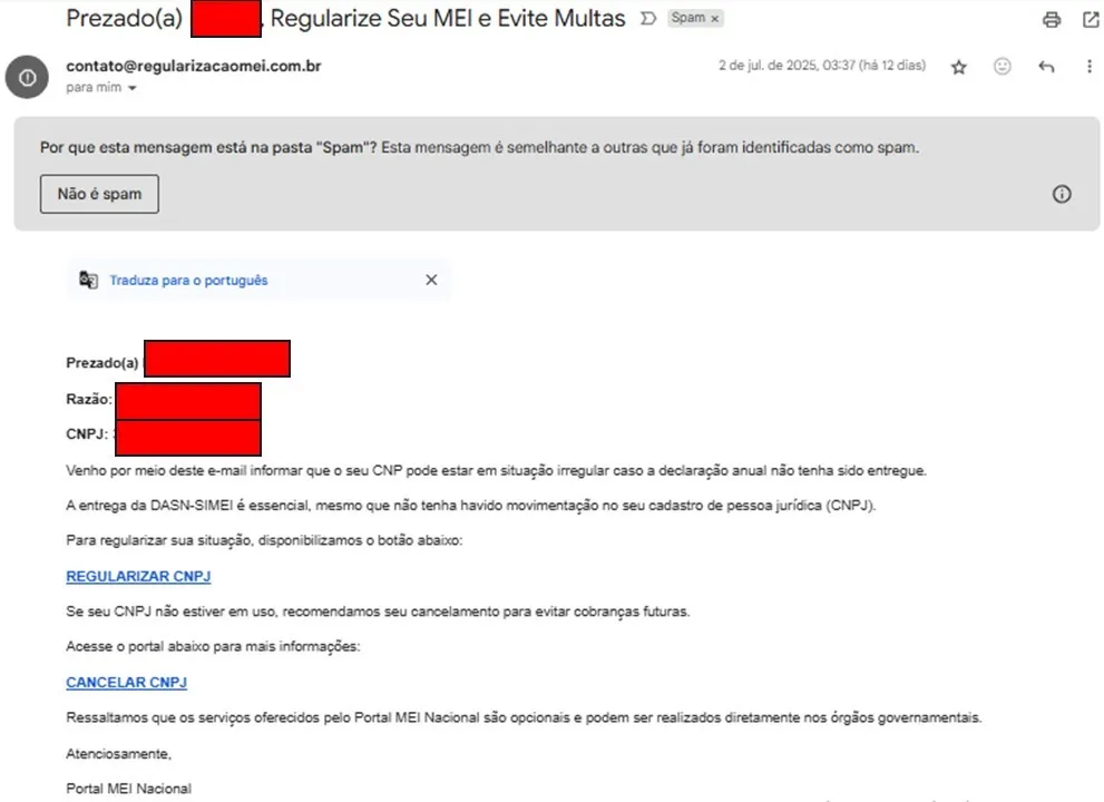Foto: Reprodução/E-mail recebido pelo denunciante