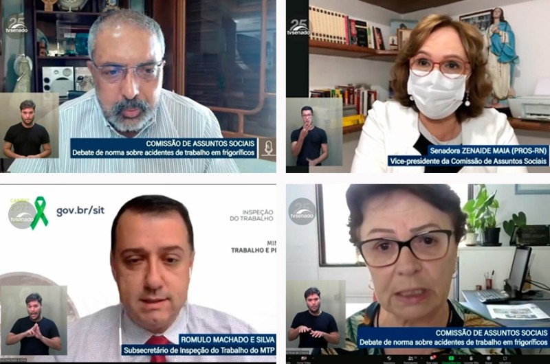 Os senadores Paim e Zenaide (acima) e os debatedores Romulo Silva e Geni Dalla Rosa - Agência Senado